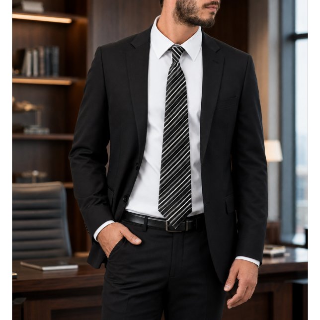 Paulo Black & White Striped Tie (Creator Uploaded)