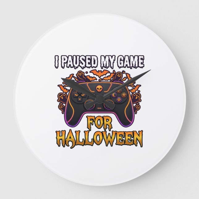 Paused Game Halloween Controller Bats Ghosts_1 Large Clock (Front)