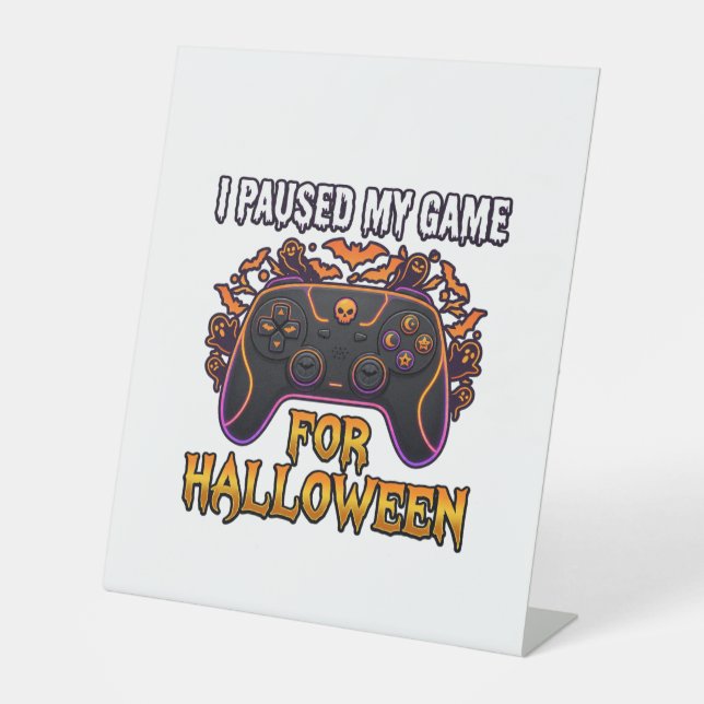 Paused Game Halloween Controller Bats Ghosts_1 Pedestal Sign (Front)