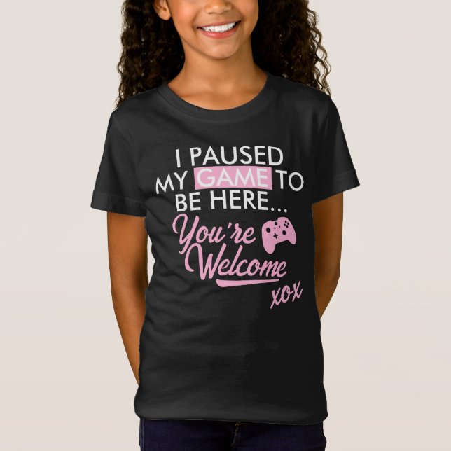 Paused Game Pastel Pink Girly Slogan Gamer Girl  T-Shirt (Front)