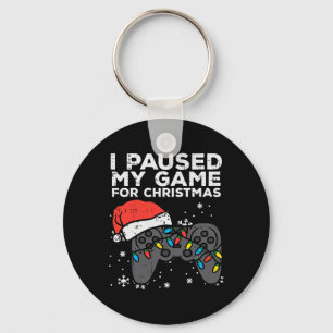 Paused My Game Christmas Gamer Xmas Men Boys Kids Key Ring