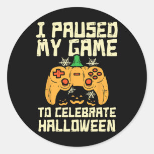 Paused My Game Halloween Gamer Gaming Costume Boys Classic Round Sticker