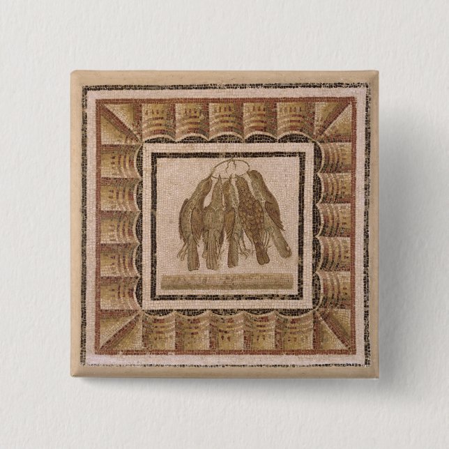 Pavement depicting five thrushes, from El-Jem 15 Cm Square Badge (Front)