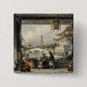 Pavilion and Gardens of a Mandarin near Peking, fr 15 Cm Square Badge