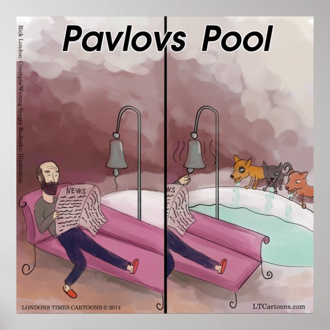 Pavlov's Pool Funny Cartoon Poster (Front)