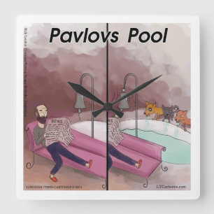 Pavlov's Pool Funny Psychology Cartoon Clock