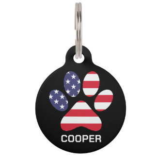 Paw American Flag Personalised Pet Photo and Name Tag