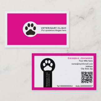 Paw and QR code hot pink Vet/Veterinary Clinic Business Card