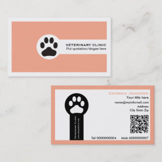 Paw and QR code peach Vet/Veterinary Clinic  Business Card