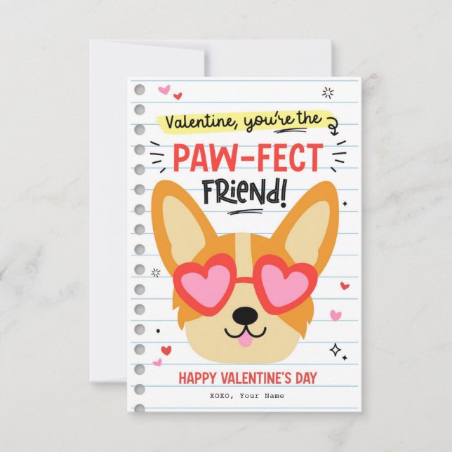 Paw-fect Dog Pun Kids Classroom Valentine Card (Front)
