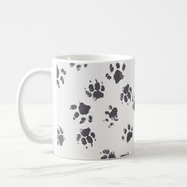 Paw Footprints: Dog Monochrome Seamless. Coffee Mug (Left)