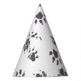 Paw Footprints: Dog Monochrome Seamless. Party Hat