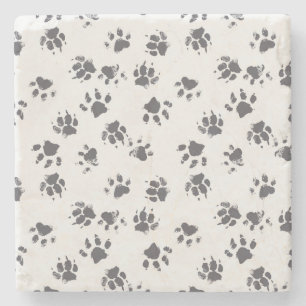 Paw Footprints: Dog Monochrome Seamless. Stone Coaster