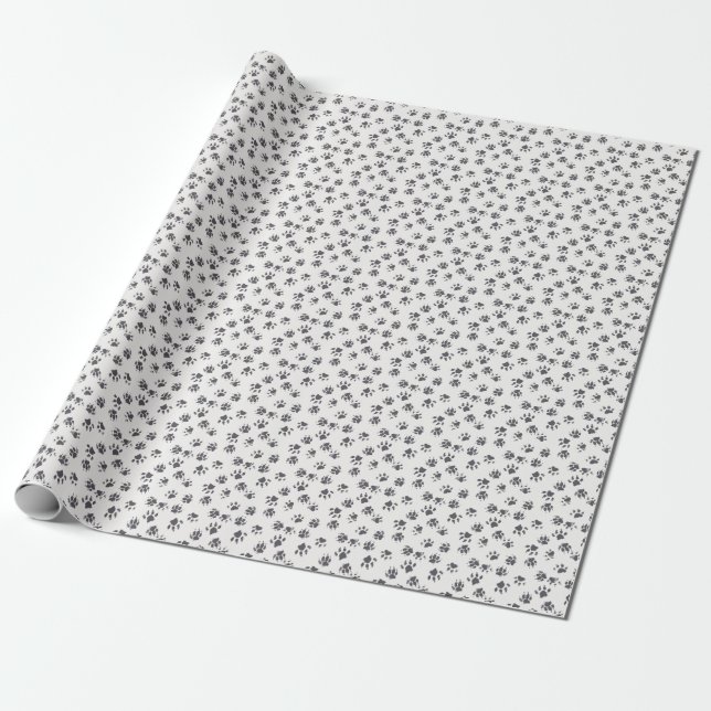 Paw Footprints: Dog Monochrome Seamless. Wrapping Paper (Unrolled)