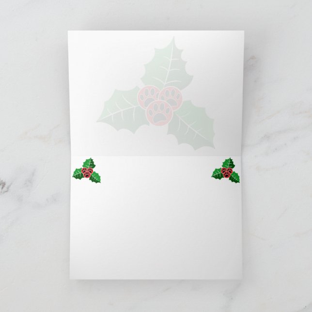 Paw Holly Leaves Christmas Blank Add Text Thank You Card (Inside)