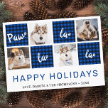 Paw La La La Blue Buffalo Plaid Pet Photo Collage  Holiday Card<br><div class="desc">Paw La La La ! Send cute and fun holiday greetings with this super cute personalised custom pet photo holiday card. Merry Christmas wishes from the dog with cute paw prints in a fun modern photo design. Add your dogs photos or family photo with the dog, and personalise with family...</div>