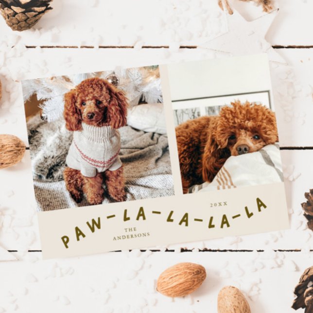 Paw-La-La-La-La Cream Pet Photo Holiday Card (Creator Uploaded)