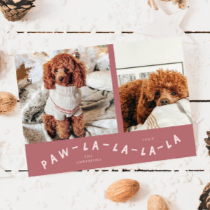 Paw-La-La-La-La Pink Pet Photo Holiday Card
