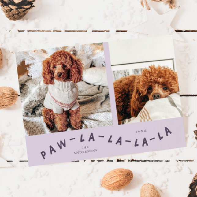 Paw-La-La-La-La Purple Pet Photo Holiday Card (Creator Uploaded)