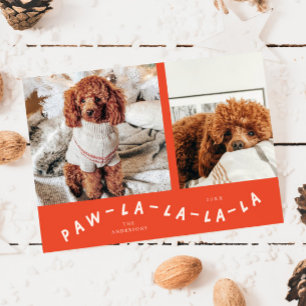 Paw-La-La-La-La Retro Red Pet Photo Holiday Card