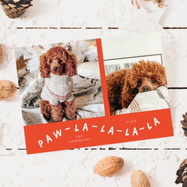 Paw-La-La-La-La Retro Red Pet Photo Holiday Card (Creator Uploaded)