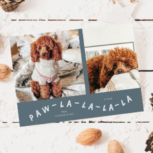 Paw-La-La-La-La Slate Blue Pet Photo Holiday Card