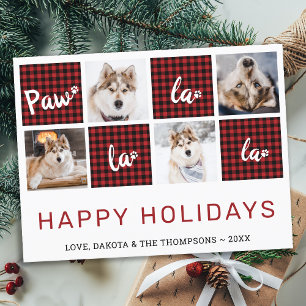 Paw La La La Red Buffalo Plaid Pet Photo Collage H Postcard