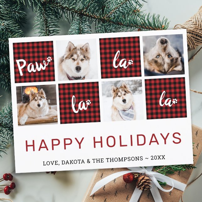 Paw La La La Red Buffalo Plaid Pet Photo Collage H Postcard (Creator Uploaded)