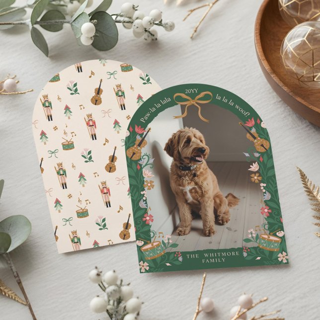 Paw La La Woof Nutcracker Pet Photo Christmas Card (Paw La La Woof Nutcracker Pet Photo Christmas Invitation)