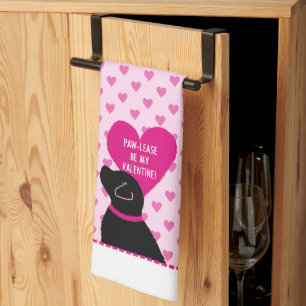Paw-Lease Be My Valentine Black Dog Kitchen Towel