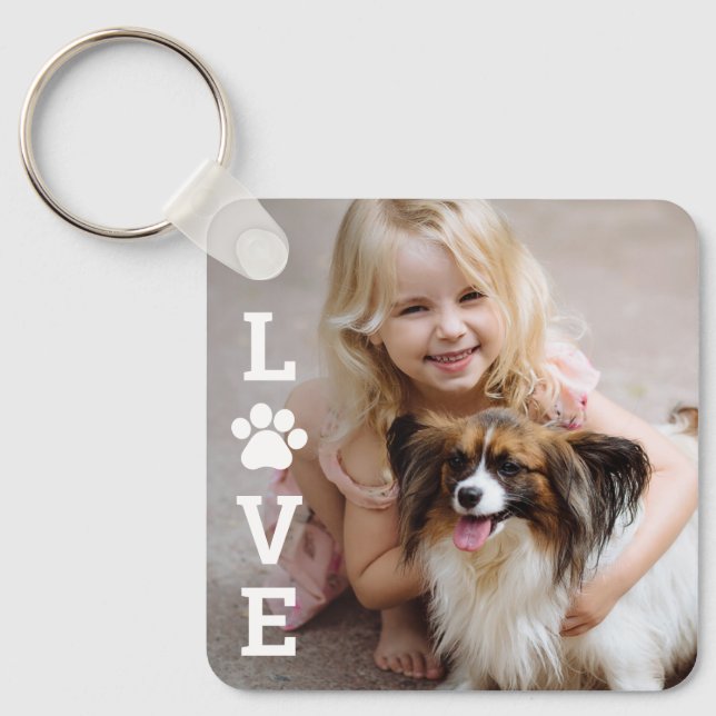 Paw Love Editable Colour Pet Lover Photo Keychain (Front)