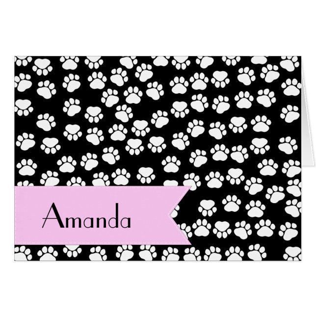 Paw Pattern, Dog Paws, Black and White, Your Name (Front Horizontal)