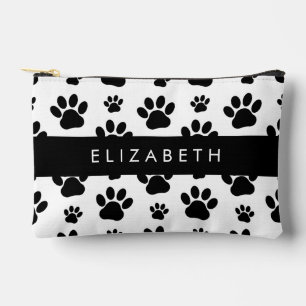 Paw Pattern, Dog Paws, Black and White, Your Name Accessory Pouch