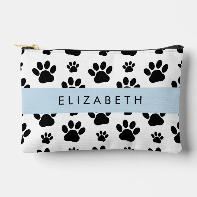 Paw Pattern, Dog Paws, Black and White, Your Name Accessory Pouch (Front)