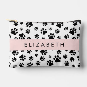 Paw Pattern, Dog Paws, Black and White, Your Name Accessory Pouch