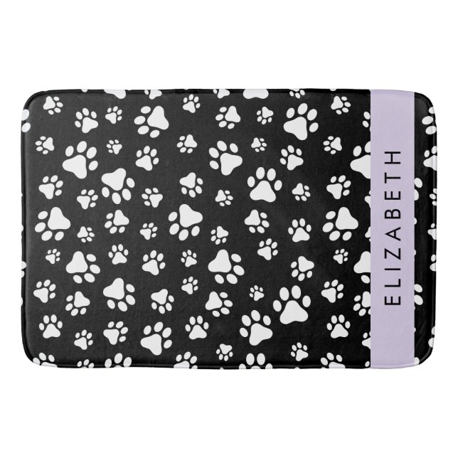 Paw Pattern, Dog Paws, Black and White, Your Name Bath Mat (Front)
