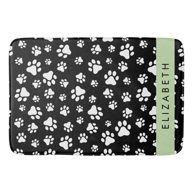 Paw Pattern, Dog Paws, Black and White, Your Name Bath Mat (Front)