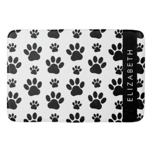 Paw Pattern, Dog Paws, Black and White, Your Name Bath Mat