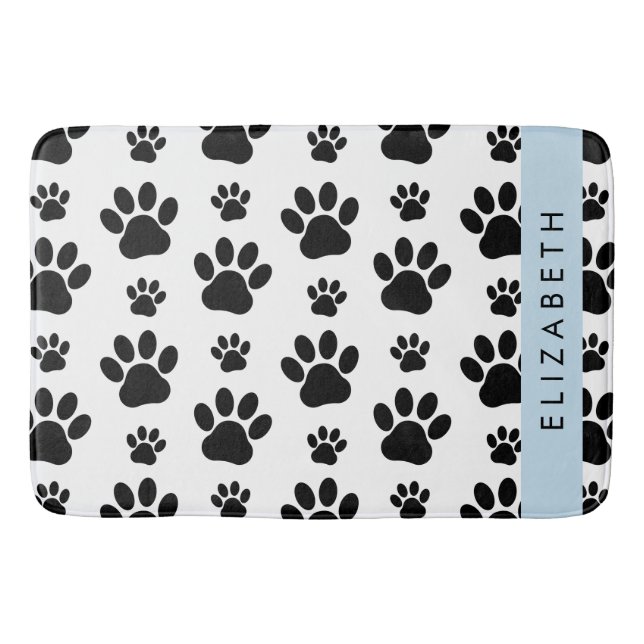 Paw Pattern, Dog Paws, Black and White, Your Name Bath Mat (Front)