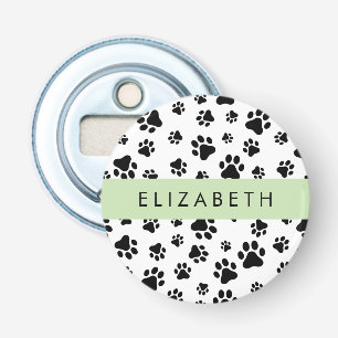 Paw Pattern, Dog Paws, Black and White, Your Name Bottle Opener