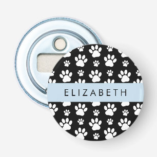 Paw Pattern, Dog Paws, Black and White, Your Name Bottle Opener