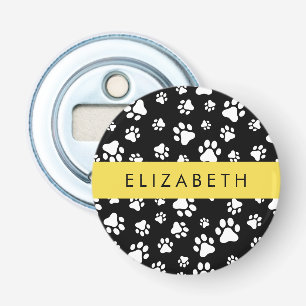 Paw Pattern, Dog Paws, Black and White, Your Name Bottle Opener