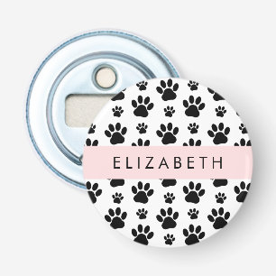 Paw Pattern, Dog Paws, Black and White, Your Name Bottle Opener