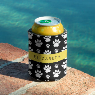 Paw Pattern, Dog Paws, Black and White, Your Name Can Cooler