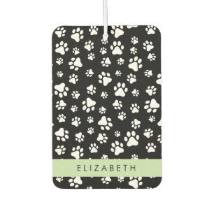 Paw Pattern, Dog Paws, Black and White, Your Name Car Air Freshener
