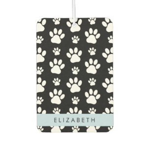 Paw Pattern, Dog Paws, Black and White, Your Name Car Air Freshener