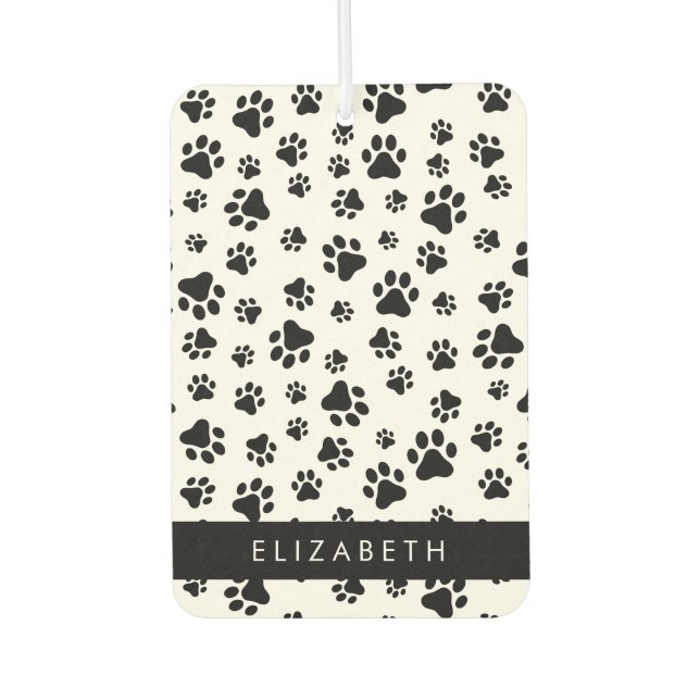 Paw Pattern, Dog Paws, Black and White, Your Name Car Air Freshener (Front)