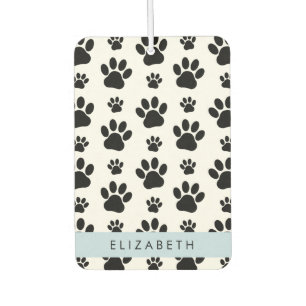 Paw Pattern, Dog Paws, Black and White, Your Name Car Air Freshener