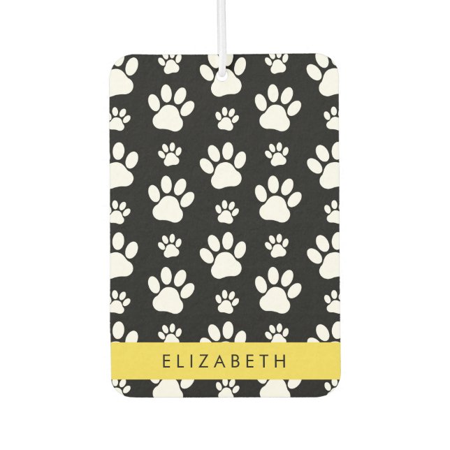 Paw Pattern, Dog Paws, Black and White, Your Name Car Air Freshener (Front)