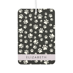 Paw Pattern, Dog Paws, Black and White, Your Name Car Air Freshener